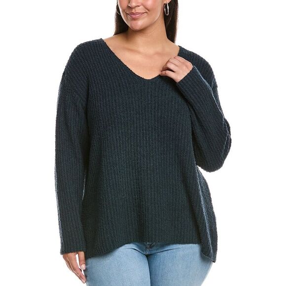 Eileen Fisher Womens  Plus V-Neck Cashmere-Blend Sweater, Blue - Picture 1 of 3